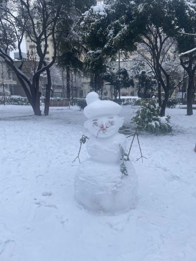 Snow man in Vere Park Tbilisi January 2026 - Snow in Tbilisi