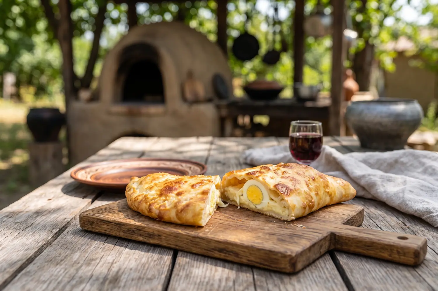 Traditional Guruli pie with cheese and egg
