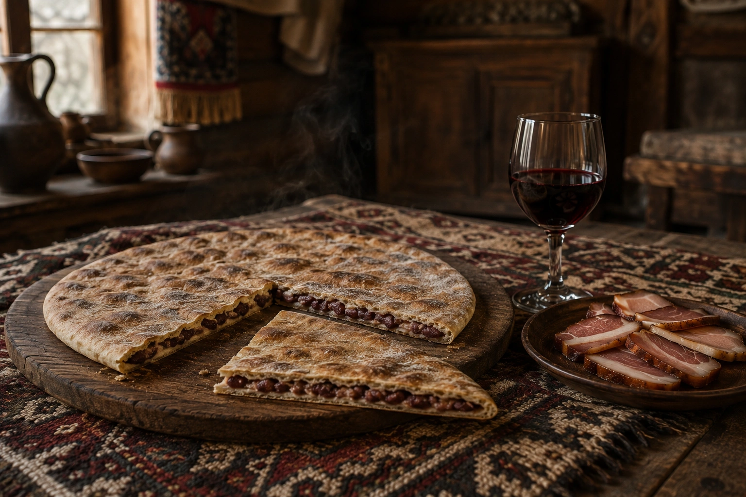 Traditional Georgian lobiani filled with beans