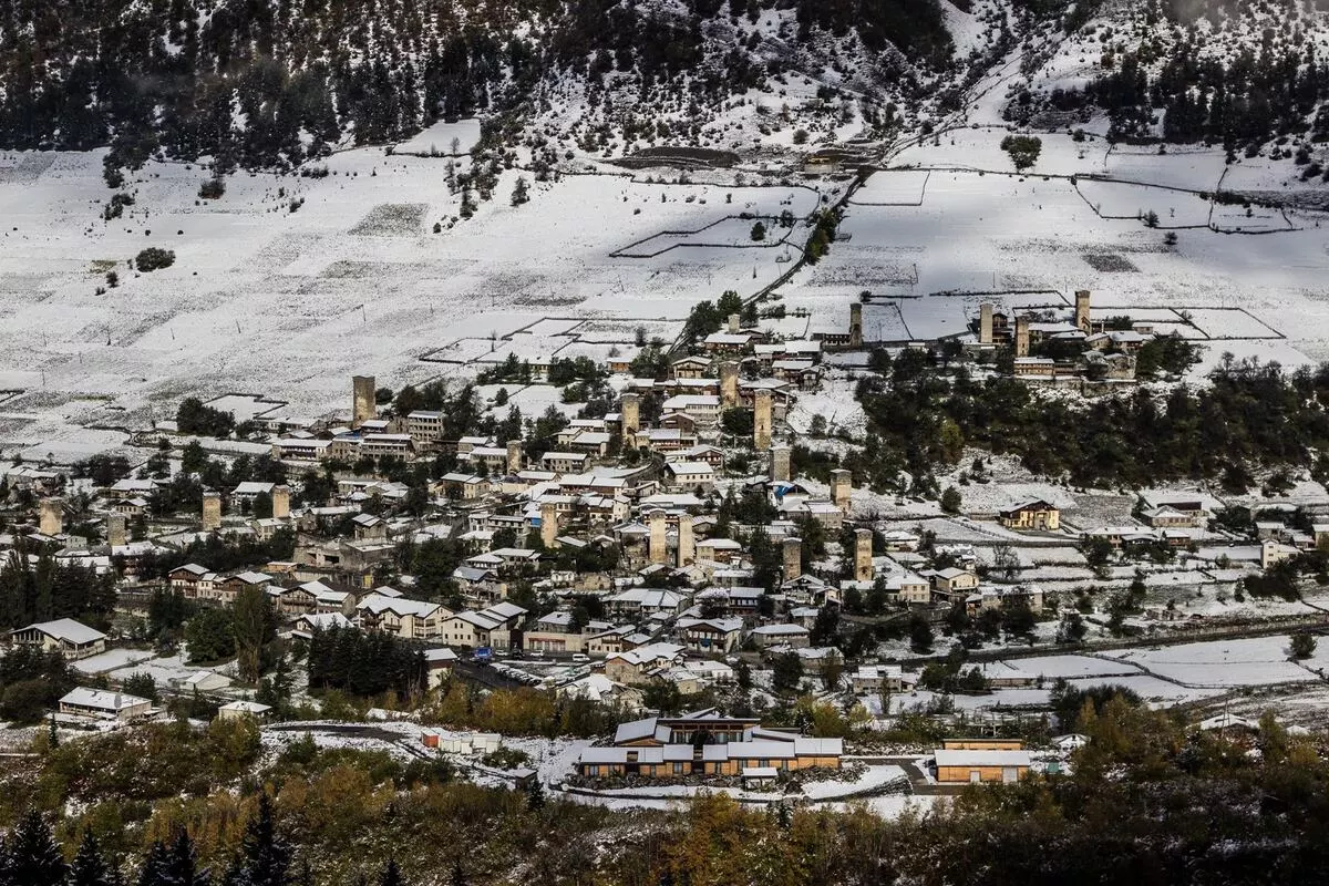 Winter in Svaneti view from Hatsvali slope. When to travel to Georgia