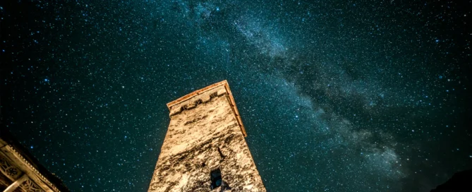 Around Georgia tour Svaneti tower at night