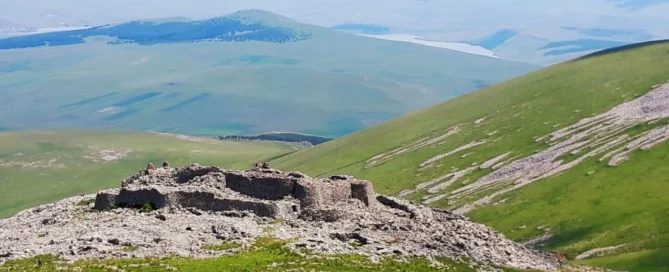 Cyclopean basalt walls of Abuli Fortress in the Javakheti highlands