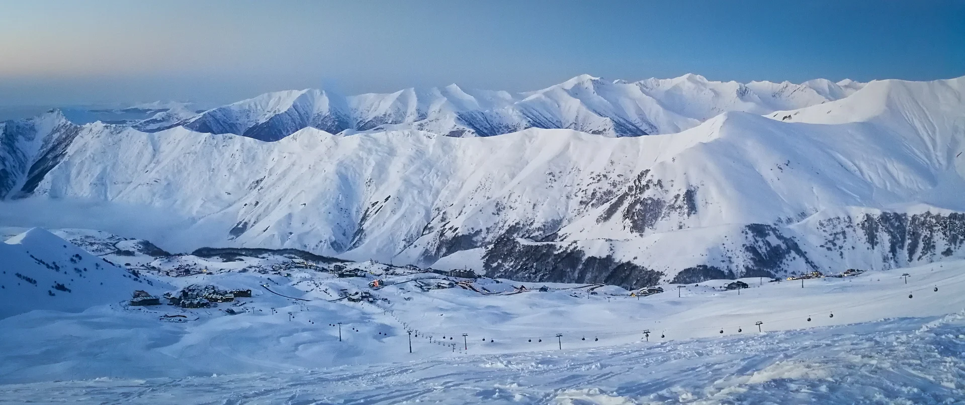 Caucasus mountains view from Gudauri. Gudauri ski resort Skiing in Gudauri